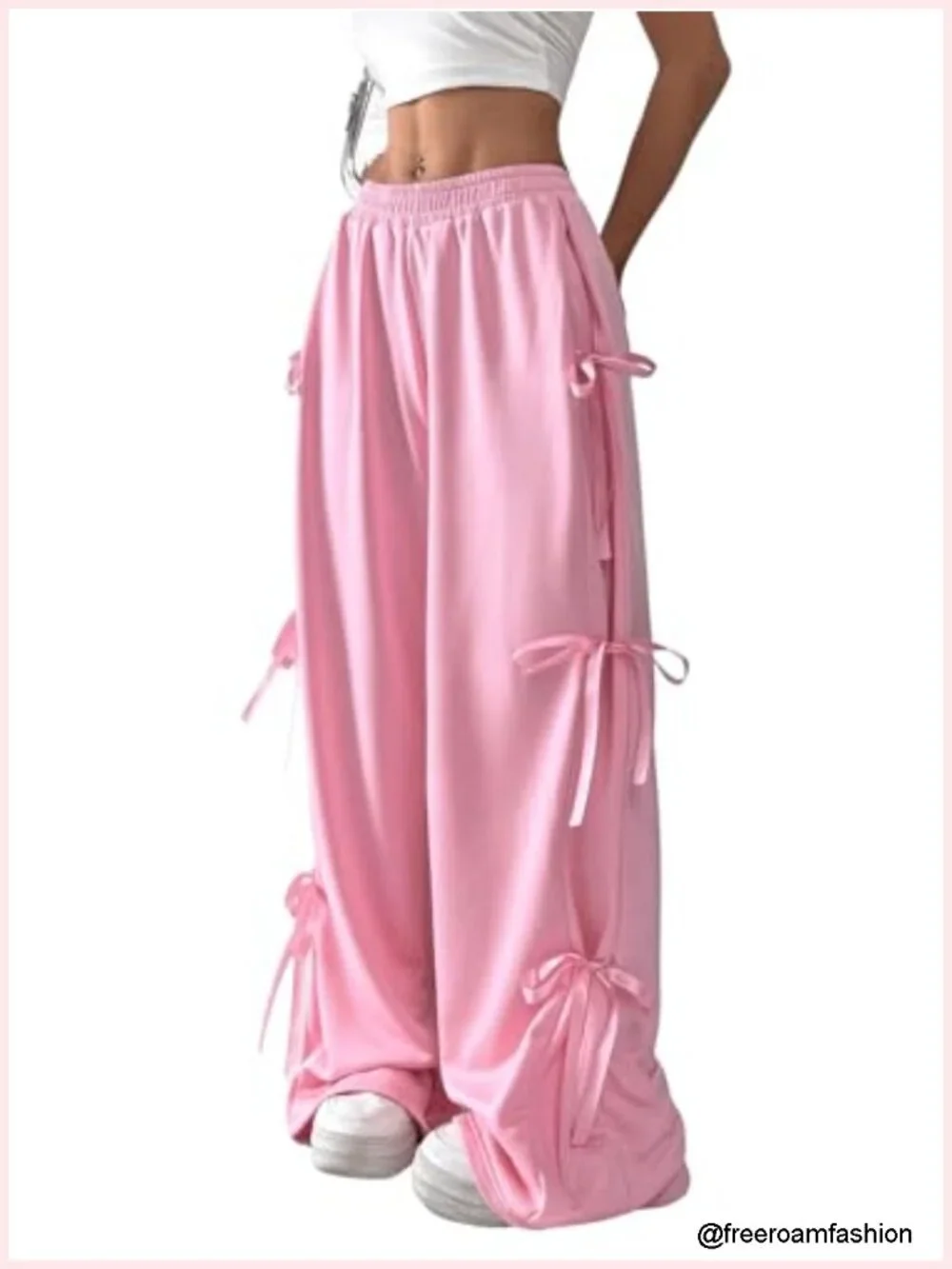 Baggy Sweatpants Elastic Waist Casual Bow Wide Leg Pants with Pocket Y2K